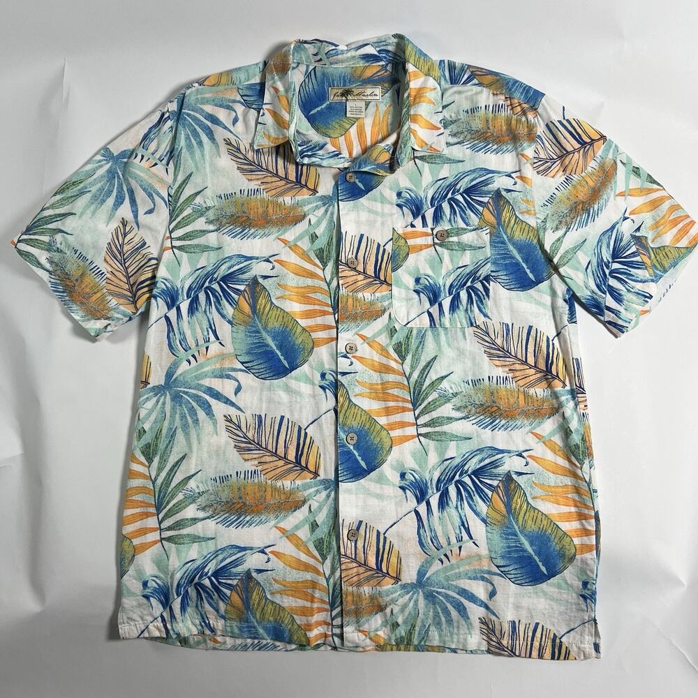 Joe Marlin Men's Hawaiian Floral Woven Cotton/Rayon‎ Button-Up Shirt SS L
